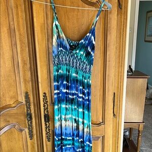 Blue and Green Tie-Dye Maxi Dress